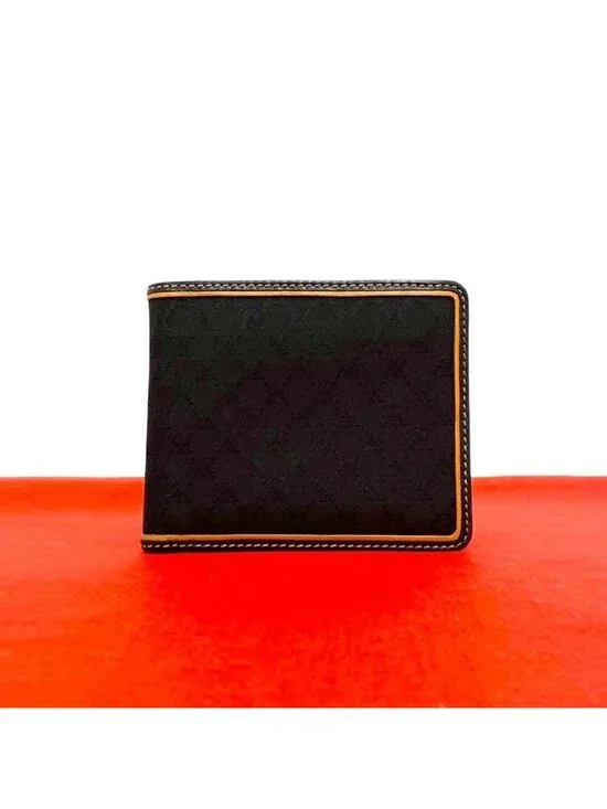 Celine Macadam Blason Triomphe Pattern Canvas Leather Bifold Wallet Mini Black - Picture 1 of 10